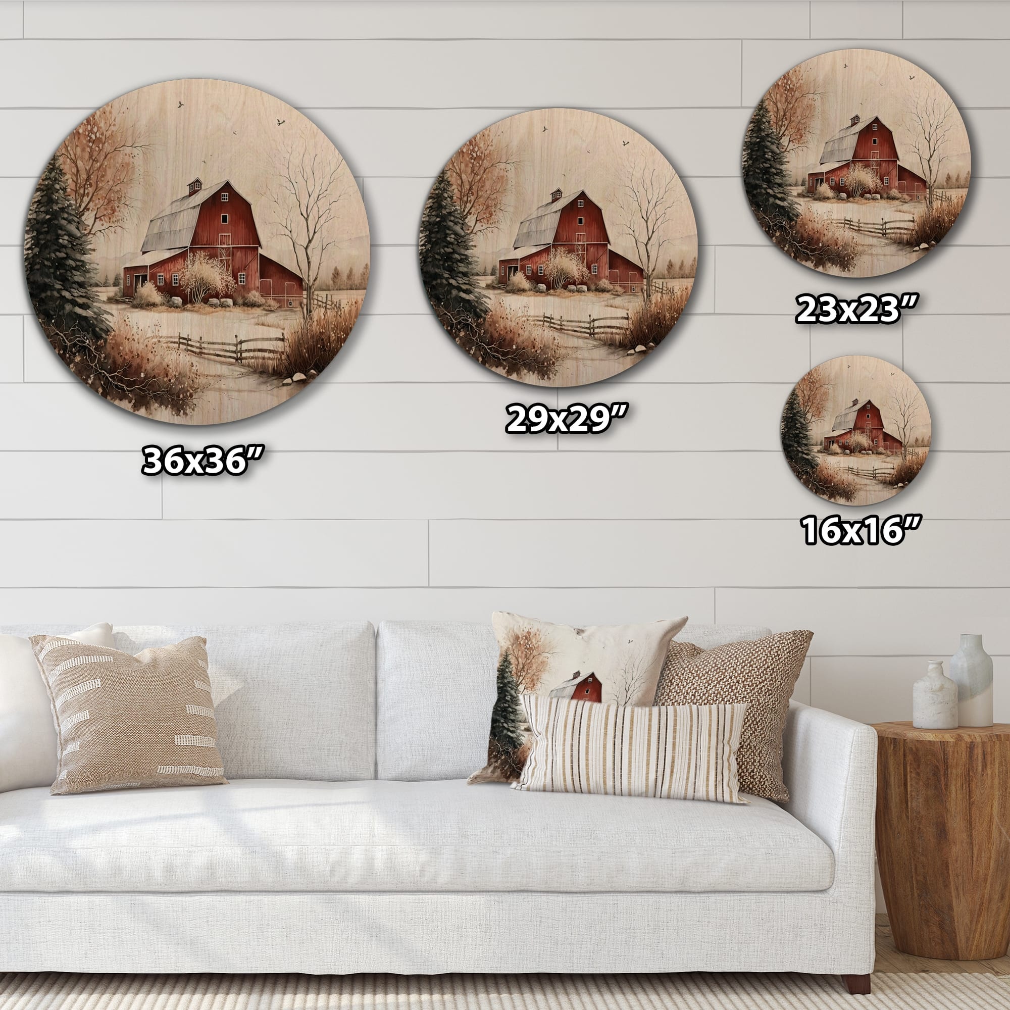 Designart "Calm Red Barn In Winter I" Farmhouse / Country Wood Wall Art